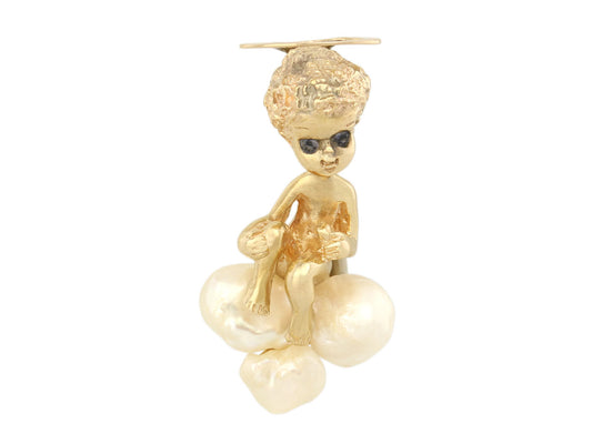 Ruser American Freshwater Pearl Angel Brooch in 14K