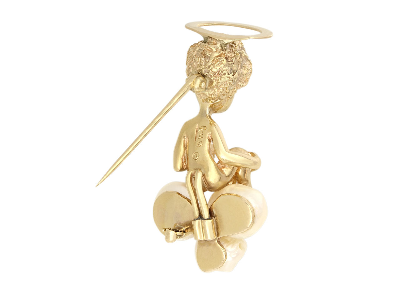 Ruser American Freshwater Pearl Angel Brooch in 14K