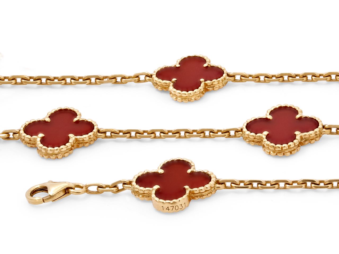 Van Cleef & Arpels Pendant Necklace, Yellow Gold & Carnelian - Vintage Alhambra