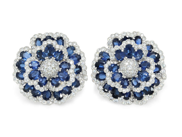 Sapphire and Diamond Flower Earrings in Platinum #516790 