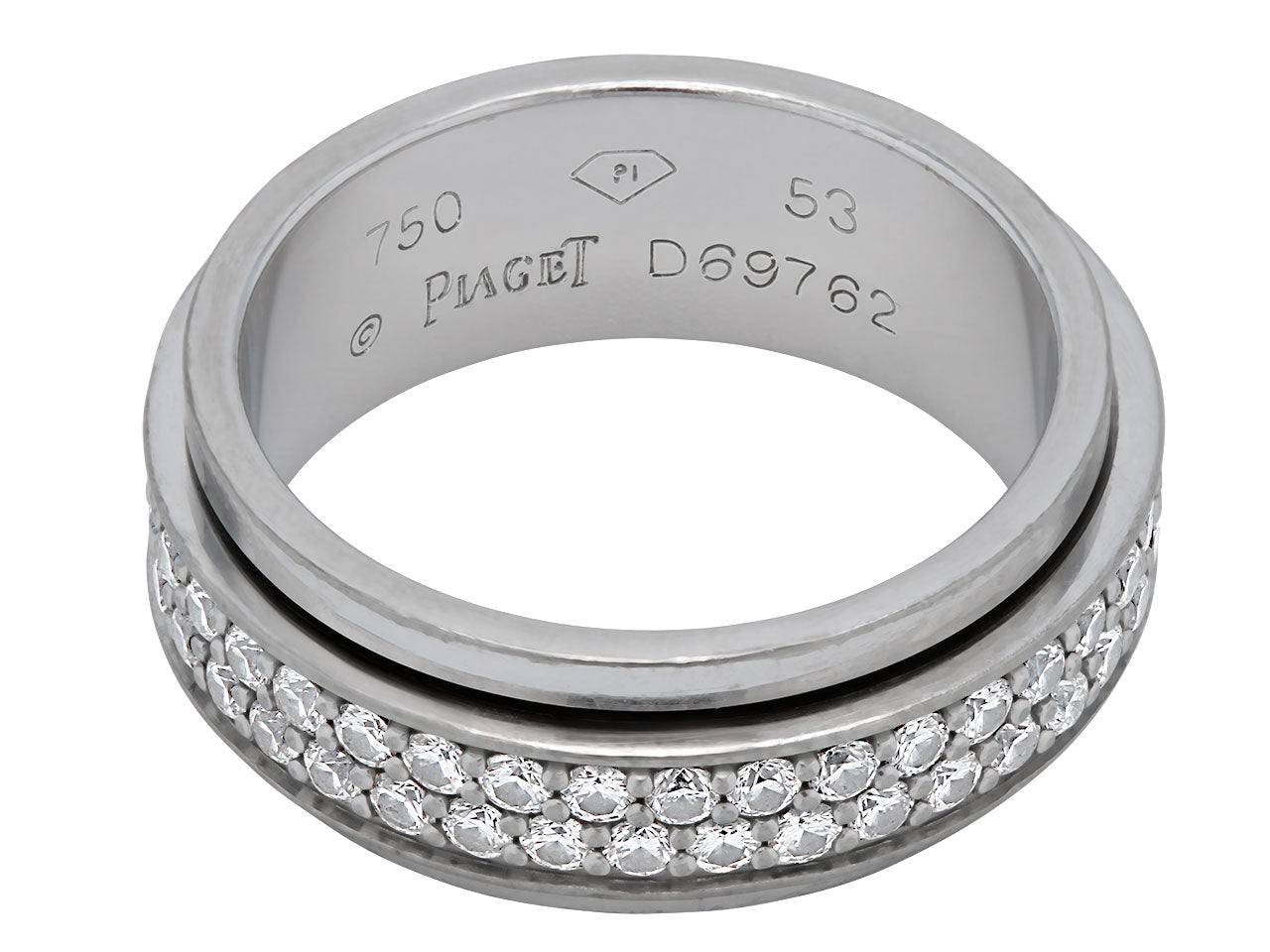 Authentic! Piaget 18K White Gold Diamond Garnet Modern Dome Band Ring Cert.