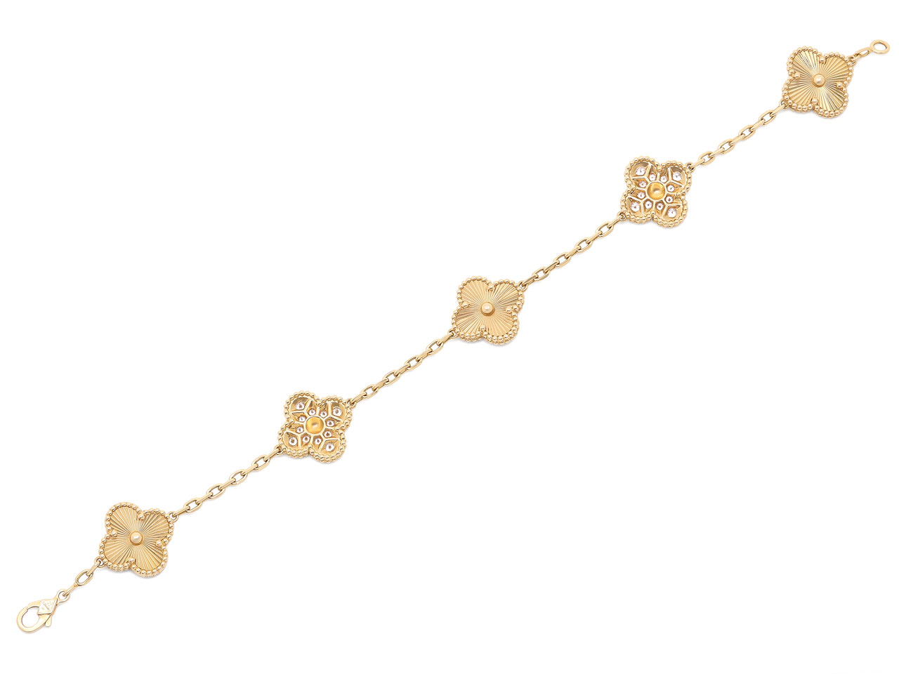 Real 18K Yellow Gold Vintage Alhambra bracelet, 5 motifs