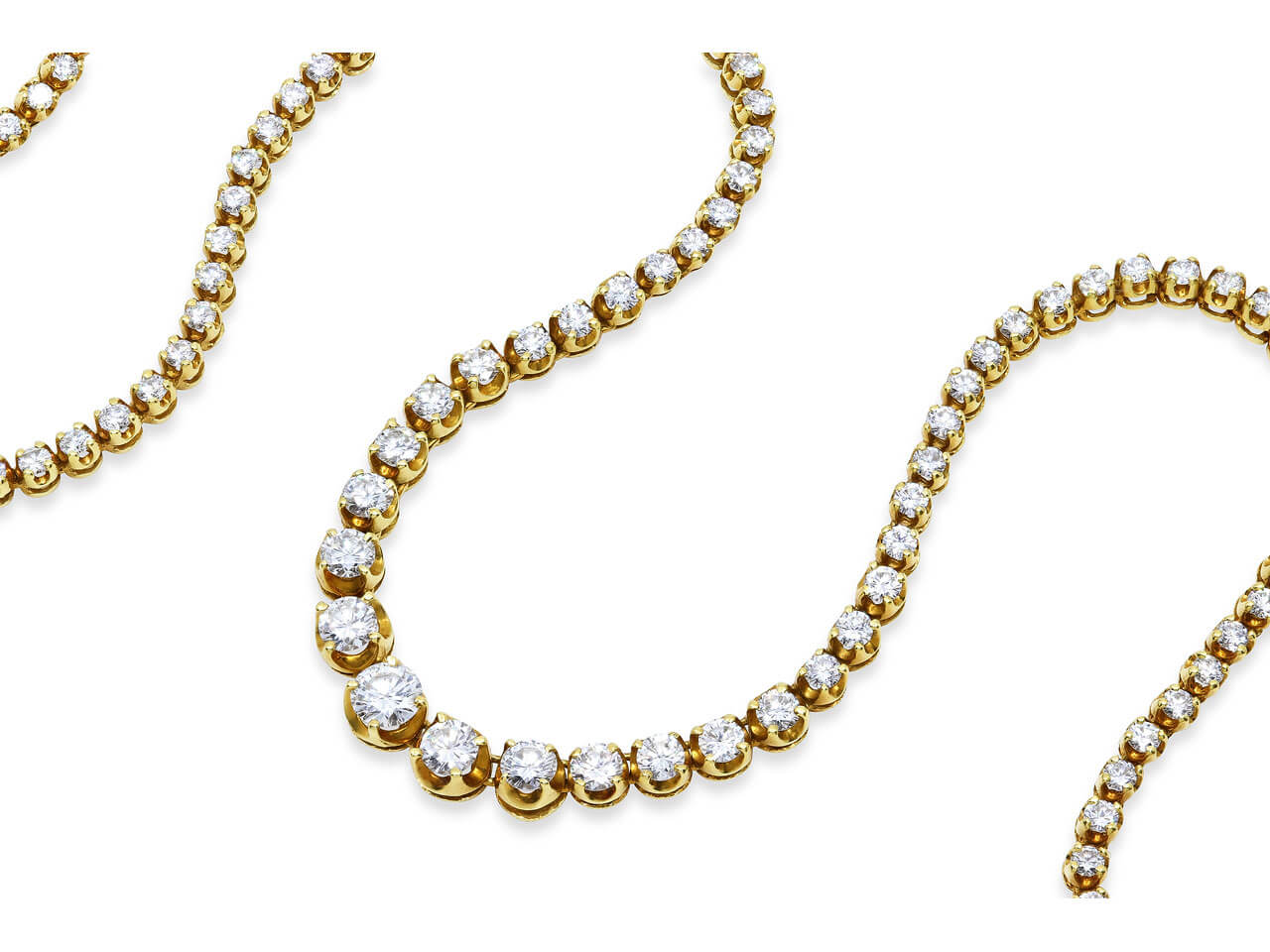 Sold at Auction: A 14 CARAT YELLOW GOLD AND DIAMOND RIVIÈRE NECKLACE
