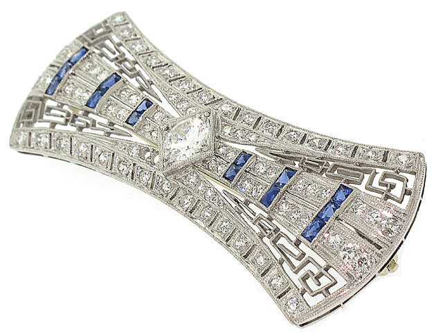 Art Deco Platinum, Sapphire & Diamond Bow Brooch (532H)